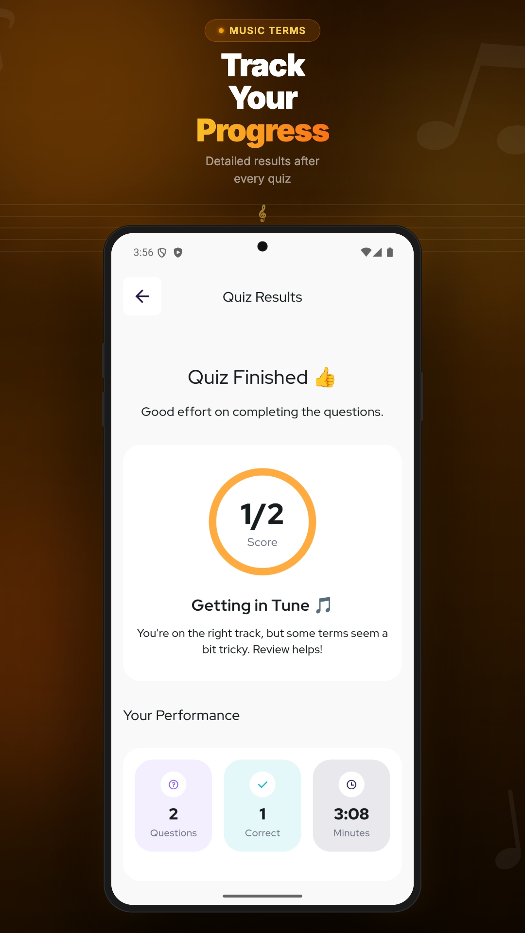 Quiz results and progress tracking